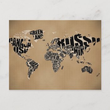 Typographic World  Map Postcard by vladstudio at Zazzle