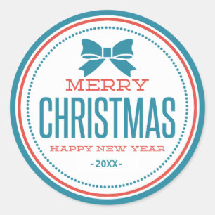 Typographical Merry Christmas Happy New-Year Classic Round Sticker
