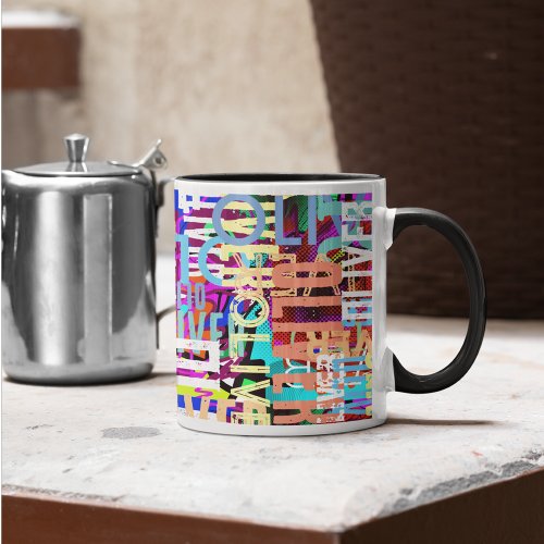 Typographical Modern Art Overlapped Color Name  Mug