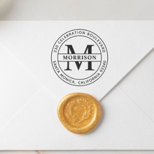 Typographical Monogram Family Name Return Address Rubber Stamp