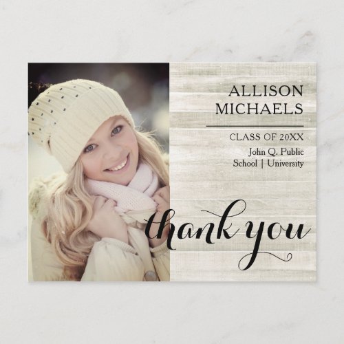 Typography 2024 Wood Look Graduation Thank You Postcard