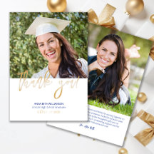 Typography 2 Photo Navy Blue and Gold Graduation