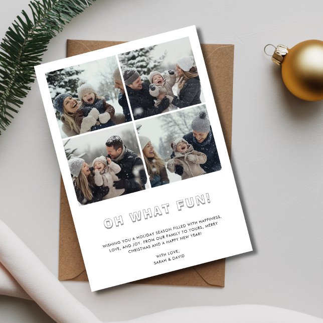 Typography 3D Oh What Fun Christmas Family Baby Holiday Card (Creator Uploaded)