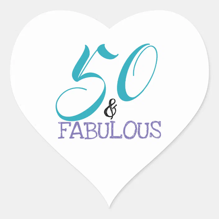 Fifty & Fabulous Birthday Heart Glossy Stickers
