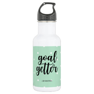 Typography and Dots   Mint Green Goal Getter Water Bottle