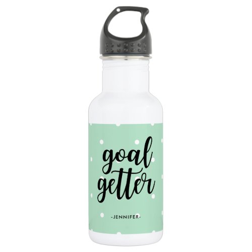 Typography and Dots  Mint Green Goal Getter Water Bottle