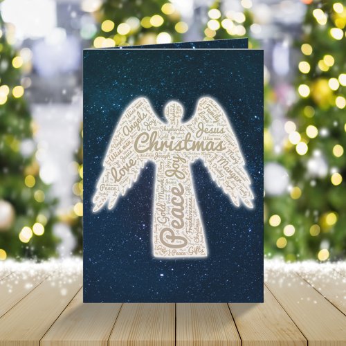 Typography angel gold Christian Christmas  Holiday Card