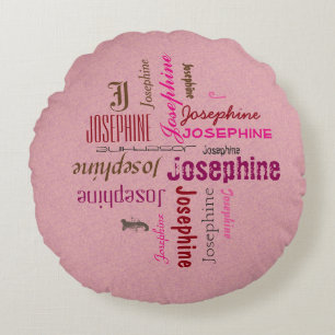 Typography any Personal Name Collage on any Color Round Pillow