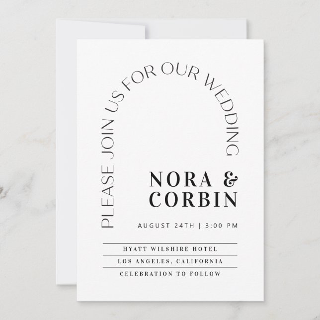 Typography Arch Wedding Invitation Card N100 (Front)