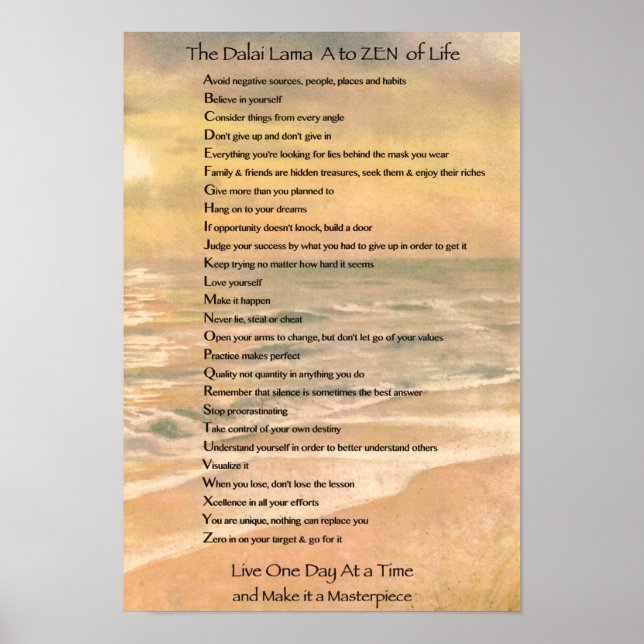 Typography Art, Dalai Lama A to Zen of Life Poster (Front)