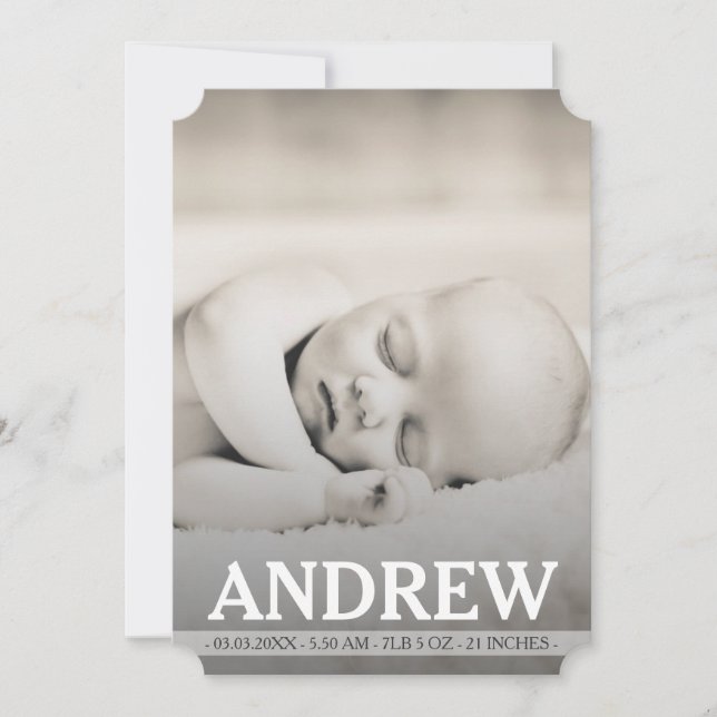 Typography Baby Boy Birth Announcement Photo Card (Front)