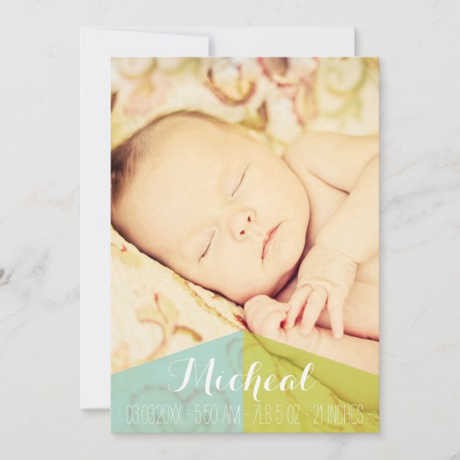 Typography Baby Boy Birth Announcement Photo Card (Front)