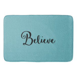 Typography "Believe" Black on Blue Bath Mat