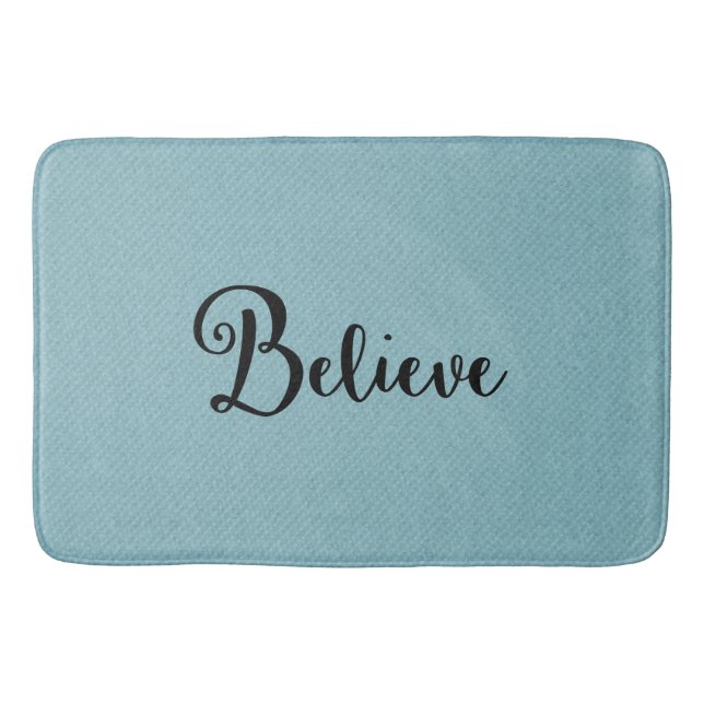 Typography "Believe" Black on Blue | Bath Mat (Front)