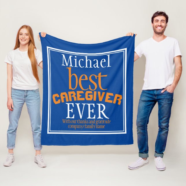 Typography Best Caregiver Ever Blue Fleece Blanket (In Situ)