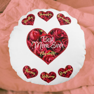 Typography Best Mom Ever Modern Mothers Day Round Pillow