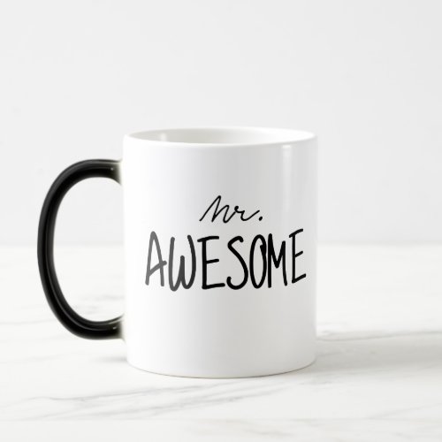 Typography Black and White Mr Awesome Couple Magic Mug