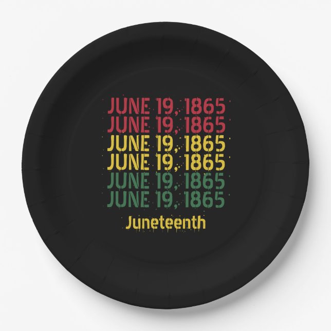 Typography Black History June 19 1865 Juneteenth Paper Plates (Front)