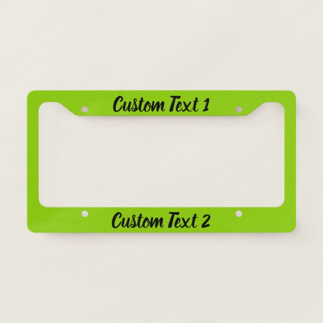 Typography Black Script on Lime License Plate Frame (Front)