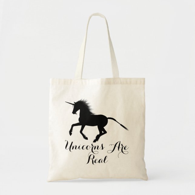 Typography | Black Silhouette Unicorns Are Real Tote Bag (Front)