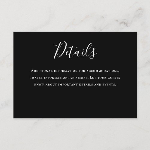 Typography Black Wedding Details Enclosure Card