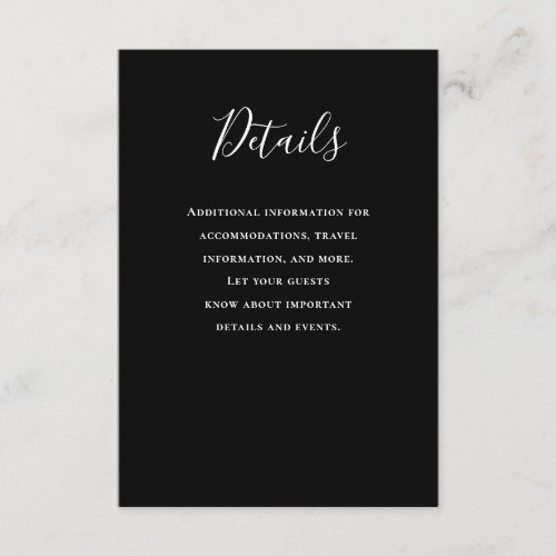 Typography Black Wedding Details Enclosure Card