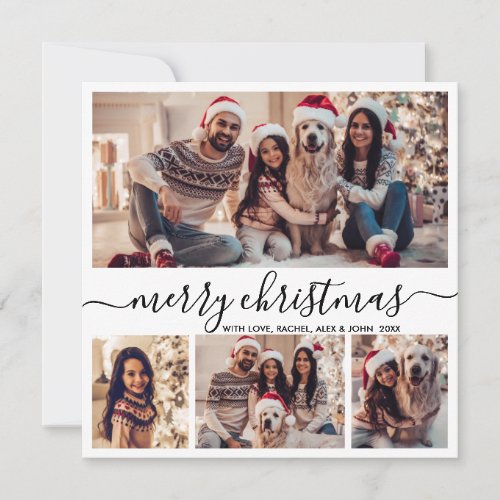 Typography Black White 5 Photo Collage Christmas Holiday Card