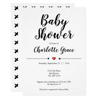 Typography Black White Baby Shower Heart Kisses Invitation