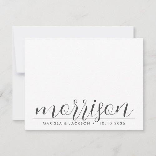 Typography Black White Family Name Wedding Note Card