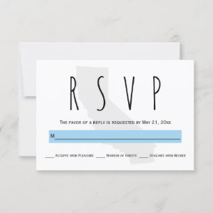 Typography blue California wedding RSVP card