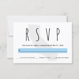 Typography blue California wedding RSVP card