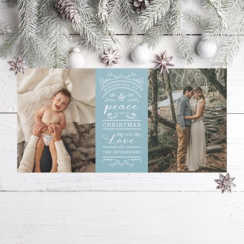 Typography Blue Joy and Peace this Christmas Photo Holiday Card