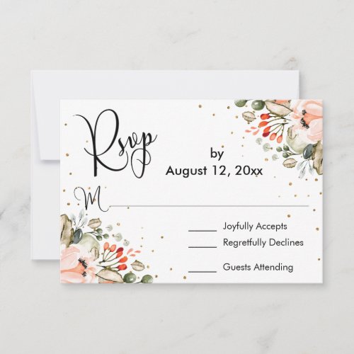 Typography Blush Floral Gold Confetti RSVP Card