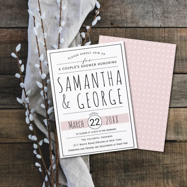 Typography blush pink wedding couple's shower invitation (Creator Uploaded)