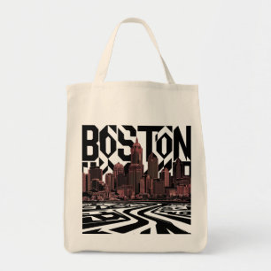 Typography Boston City Skyline, Boston City Tote Bag