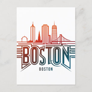 Typography Boston City Skyline Postcard