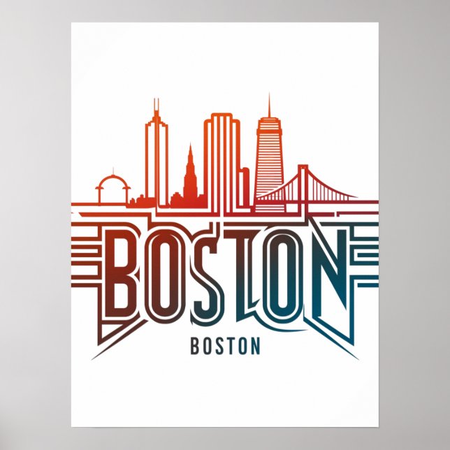 Typography Boston City Skyline Poster (Front)