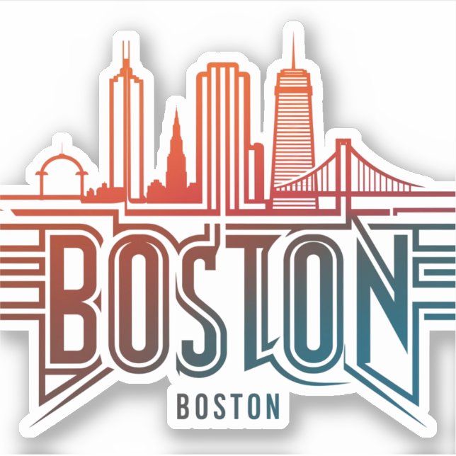 Typography Boston City Skyline Sticker (Front)
