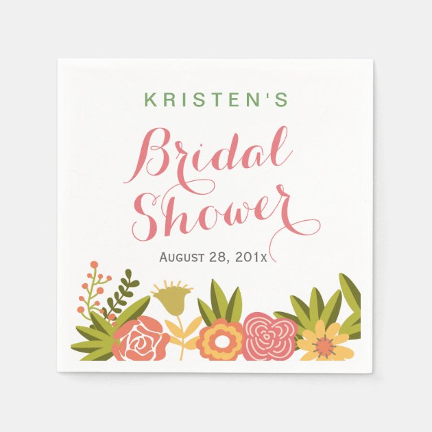 Typography Bridal Shower Garden Blooming Floral Paper Napkin