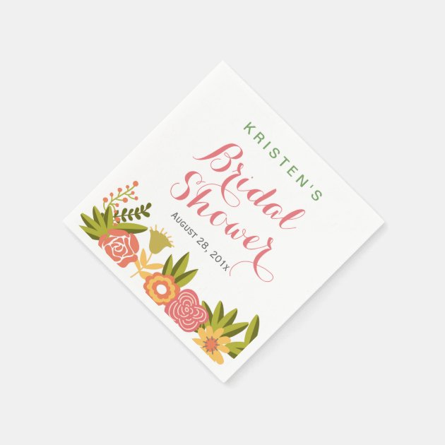 Typography Bridal Shower Garden Blooming Floral Paper Napkin