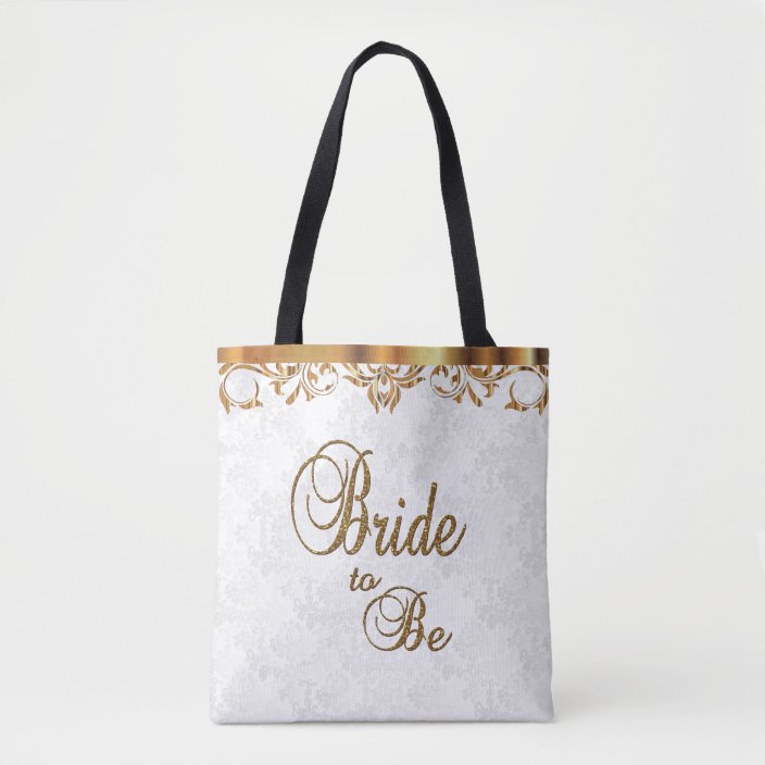 white and gold tote bag