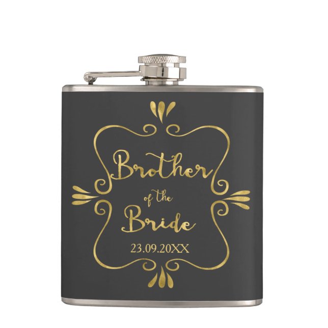 Typography Brother of the Bride Funny Flask (Front)