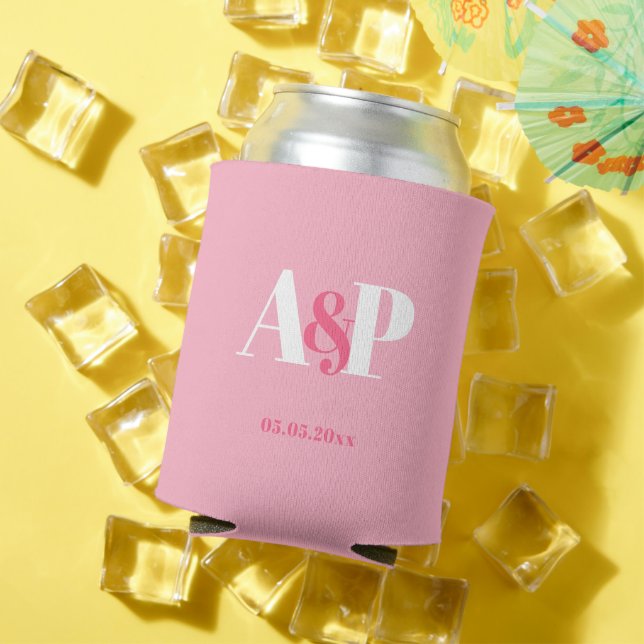 Typography Bubblegum Raspberry Pink Couples Shower Can Cooler (In Situ Summer)