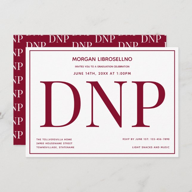 Typography Burgundy White DNP Graduation Party Invitation (Front/Back)