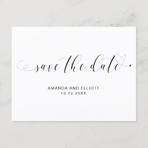 Typography Calligraphy Black White Save the Date Announcement Postcard