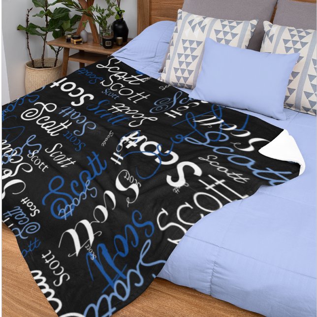 Typography Calligraphy Name allover black Fleece Blanket (Creator Uploaded)