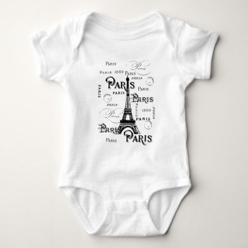 Typography Calligraphy Paris France Eiffel Tower Baby Bodysuit