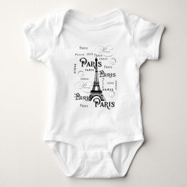 Typography Calligraphy Paris France Eiffel Tower Baby Bodysuit (Front)