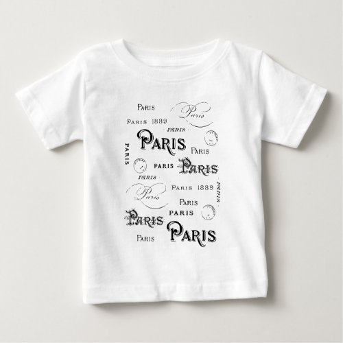 Typography Calligraphy Paris France Eiffel Tower Baby T_Shirt