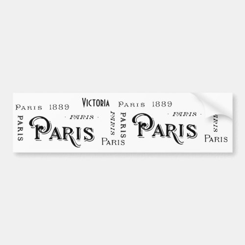 Typography Calligraphy Paris France Eiffel Tower Bumper Sticker